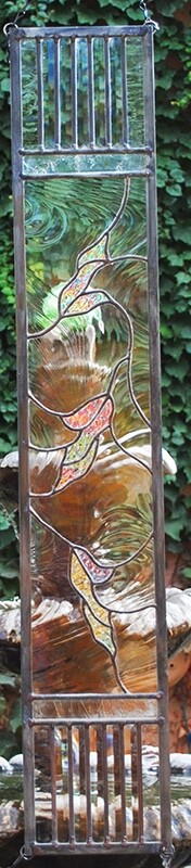 Stained Glass Window Panel Falling leaves clear iridized horizontal or vertical