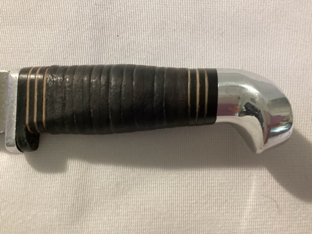 Vintage Fixed Blade Leather Stacked Handle Knife No Markings