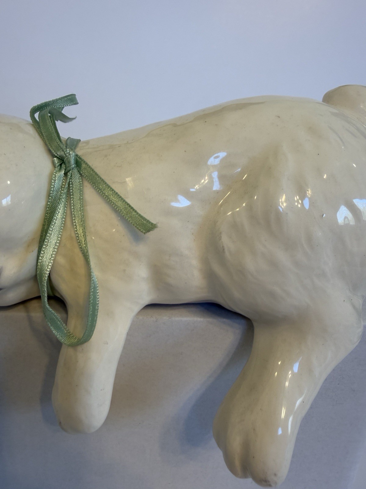 Vintage Ceramic Sleeping Bunny Shelf Sitter Hand-painted White Rabbit Ear Repair