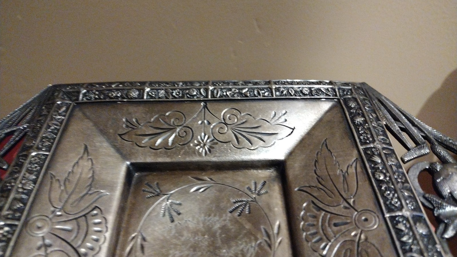 Antique Victorian unique Art Nouveau Dark Silver Plate Calling Card Repousse