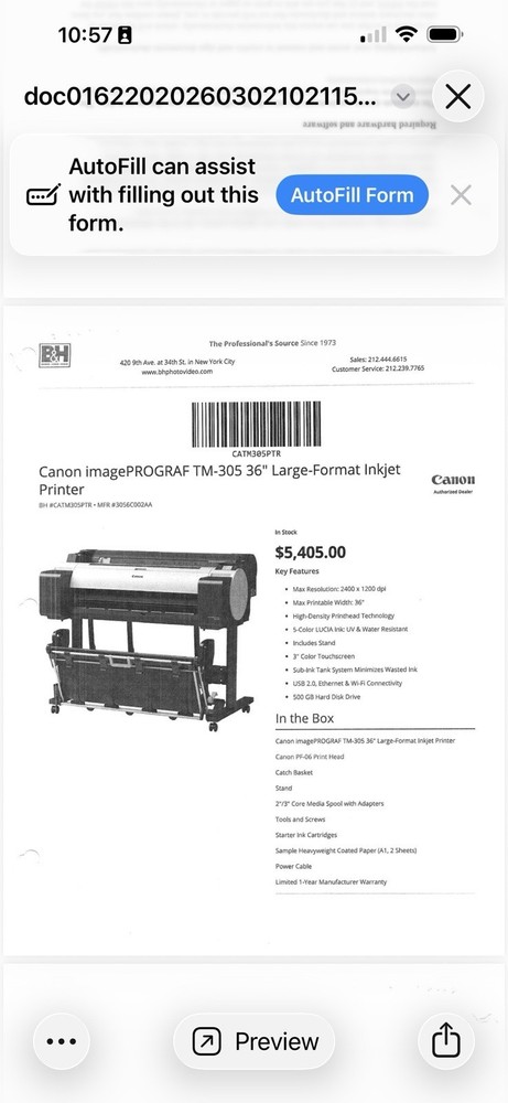 Canon TM-305 Commercial Plotter Printer