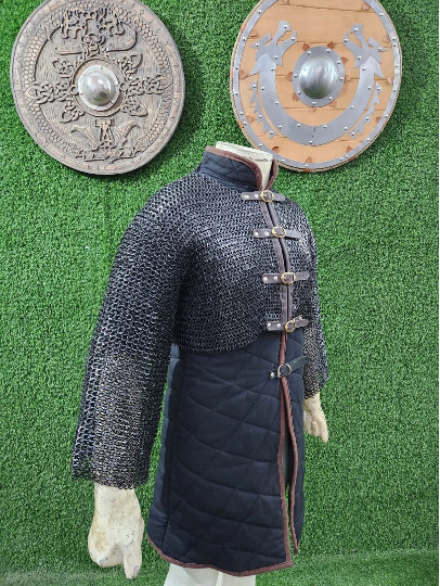 Chainmail Half Shirt – Riveted & Solid Rings, Open with Leather