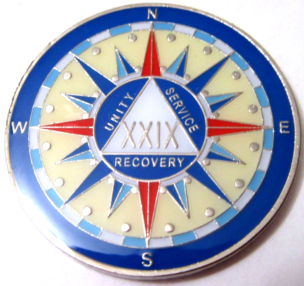 Alcoholics Anonymous medallion year 29 Compass AA Sober Chip token