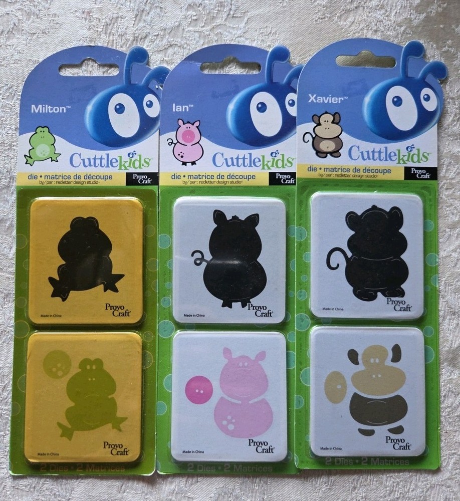 (3) CUTTLEBUG CUTTLEKIDS DIE CUTS - MILTON (FROG), XAVIER (MONKEY) & IAN (PIG)