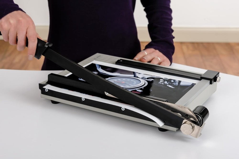 Compact 12" Paper Cutting Machine with Automatic Clamp - Ideal for Home & Office