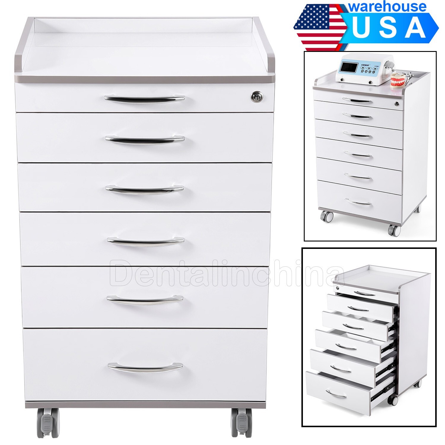 Medical Dental Trolley Carts Mobile Cart Instrument With 5 Drawers 360° wheels