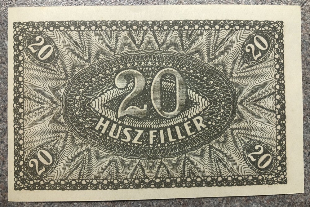 Uncirculated 1920 Hungary 20 Fuller Banknote