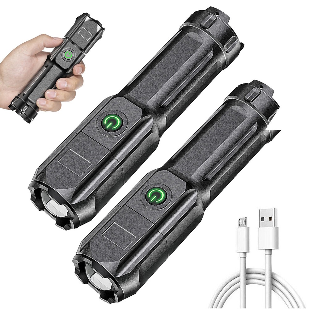 2 Pack LED Super Bright Flashlight Rechargeable Torch Tactical Lamp.