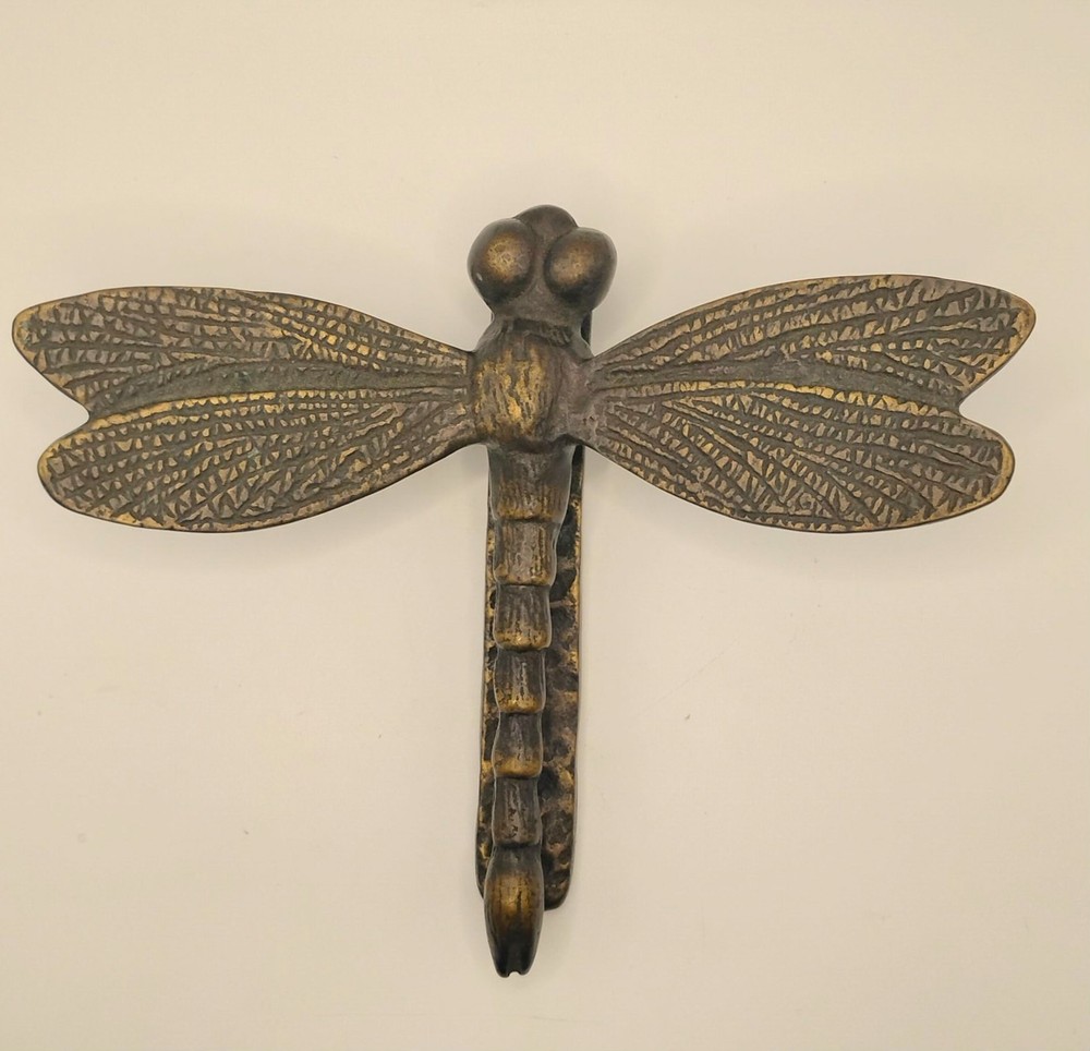 Vintage Large Solid Brass Dragonfly Door Knocker 8.5 Inch Wing Span