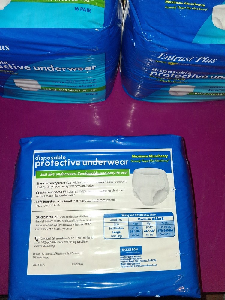 Entrust Plus Maximum Absorbency Disposable Underwear Large Soft 16 Pair Large