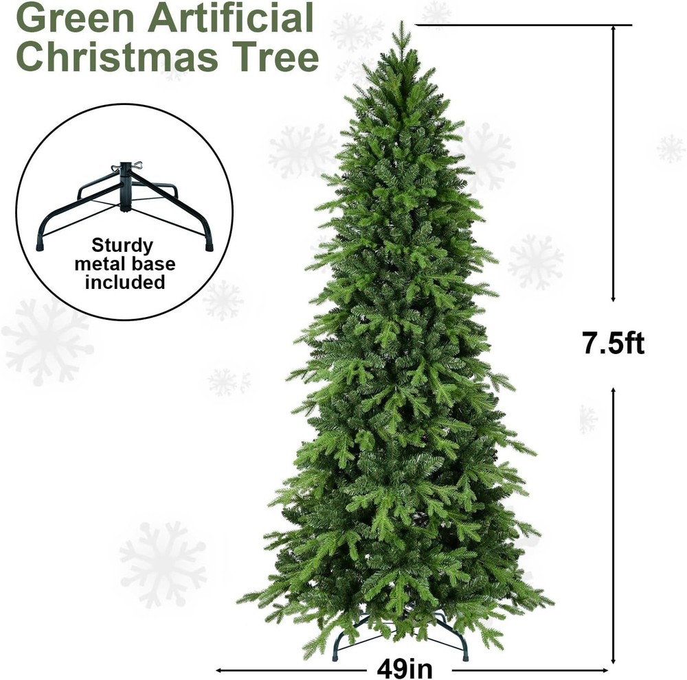 7.5ft Artificial Full Hinge Christmas Tree with 2856 PE PVC Tip & Foldable Base