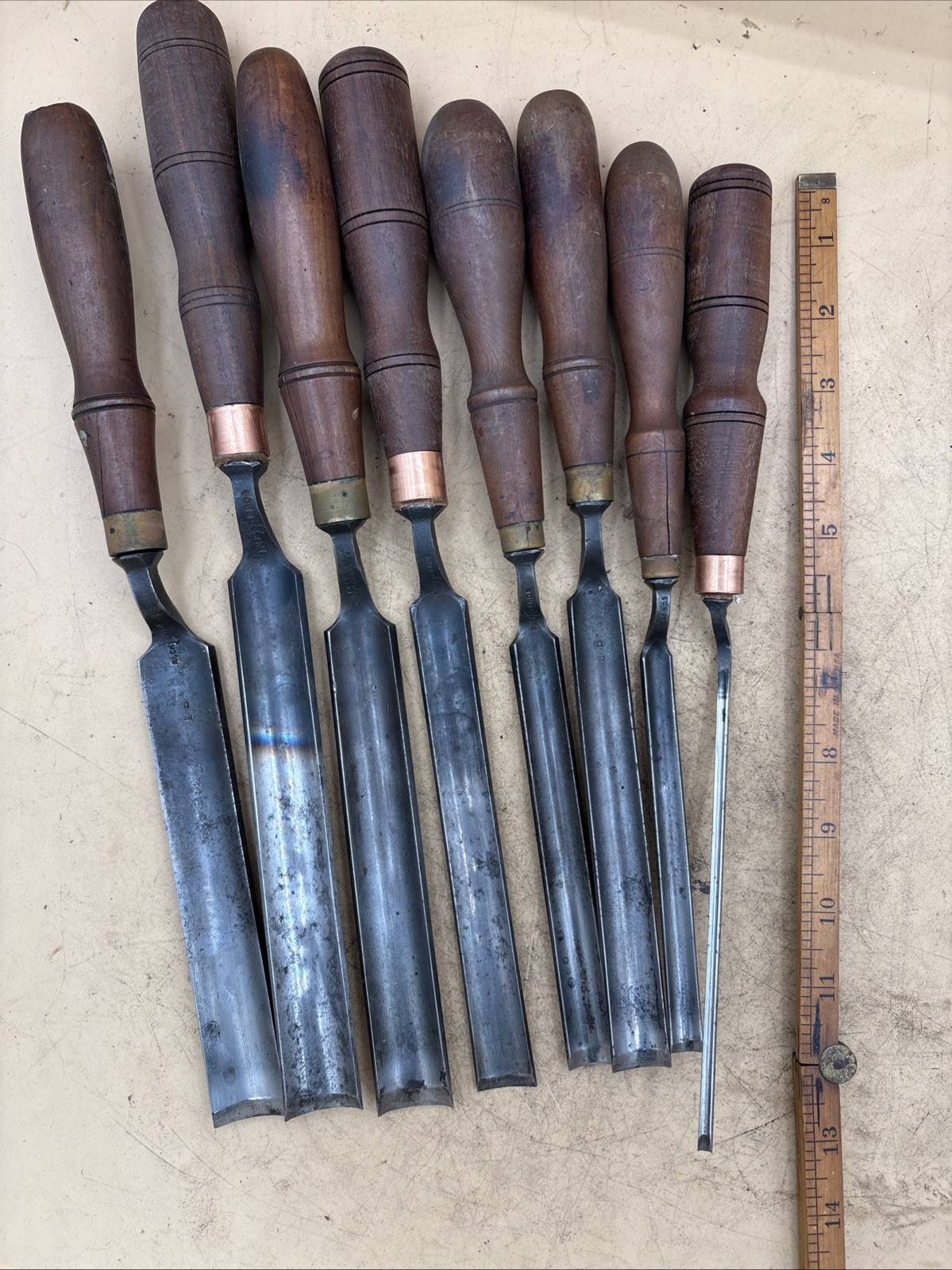 Buck Bros Vintage Lot of 8 Crank Neck Gouge Chisels Wood Carving