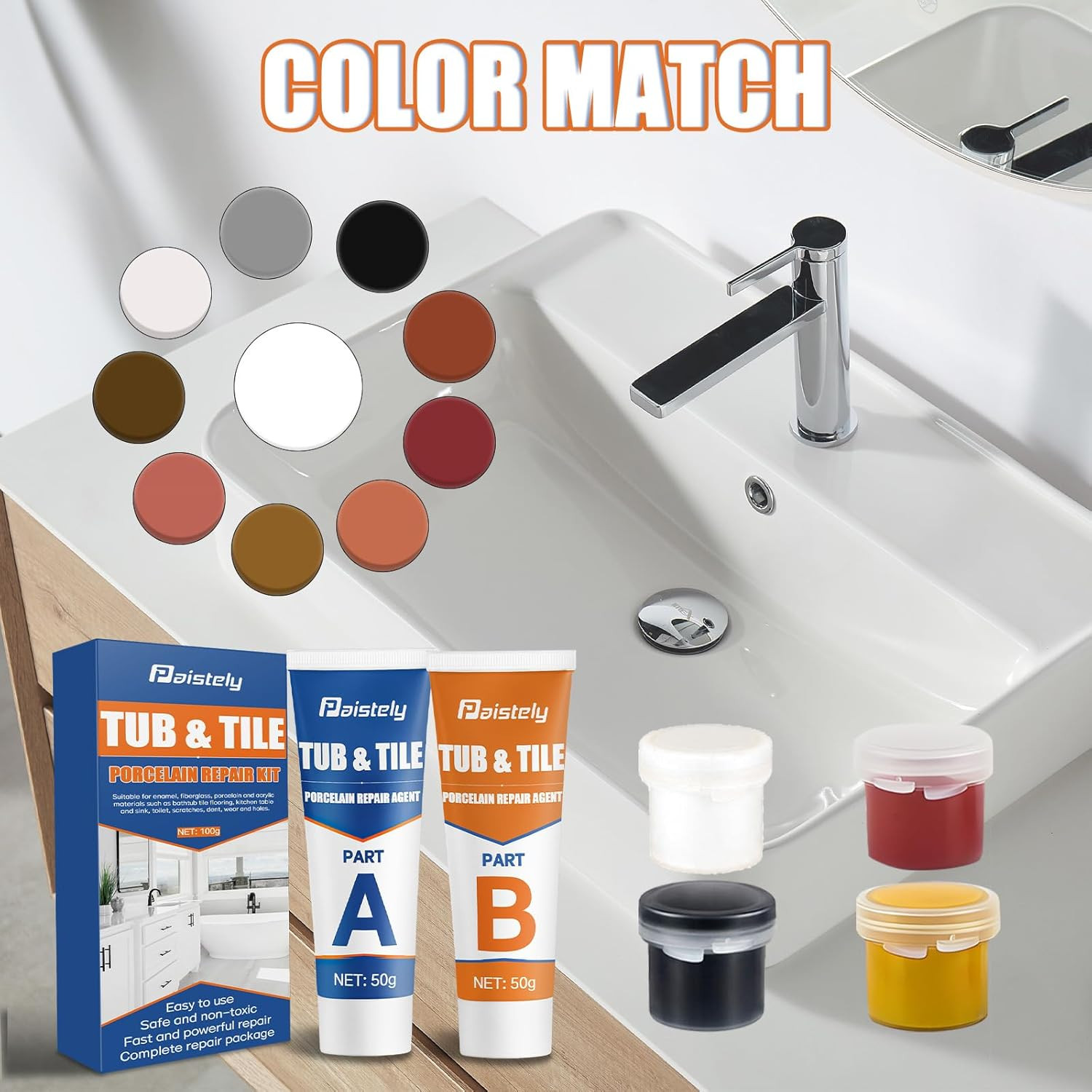Porcelain Repair Kit, Waterproof Fiberglass Tub Repair Kits, Strong Tile Repair