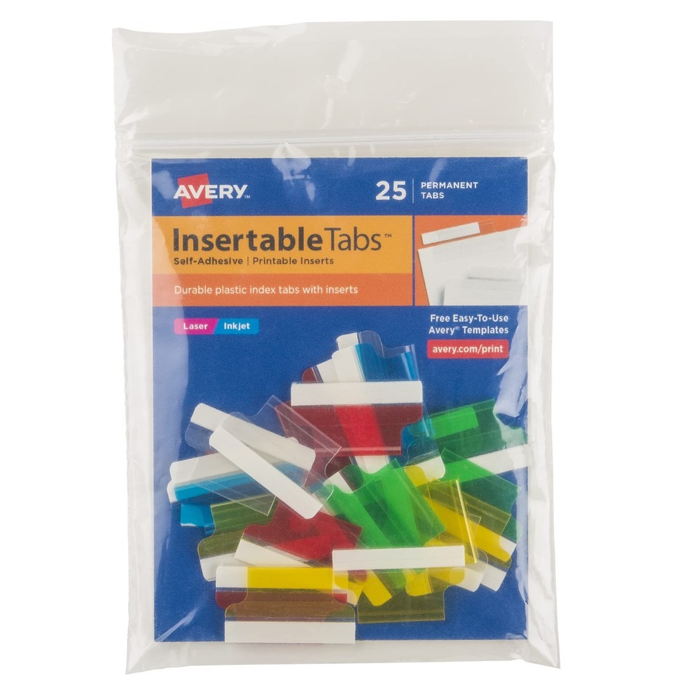 Avery Insertable Self-Adhesive Tabs with Printable Inserts, 1", Permanent