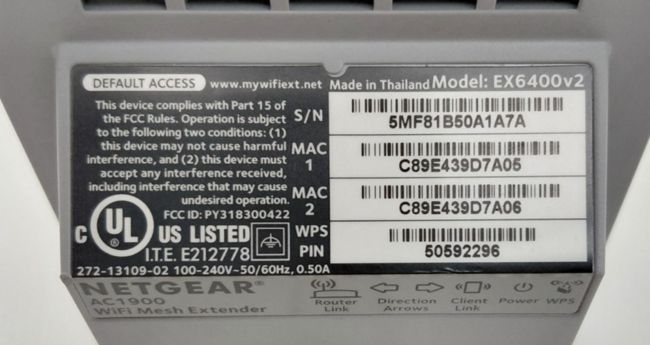 Netgear AC1900 EX6400v2 Plug-In WiFi Range Extender Mesh Network Boost