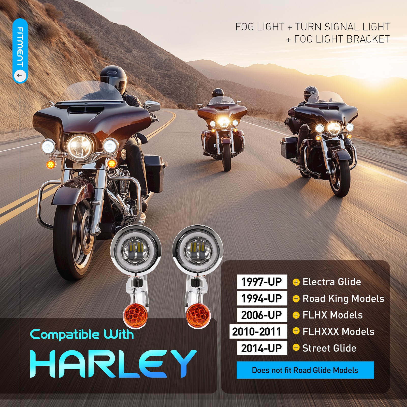 LED Fog Light Turn Signal Spot Bracket For Harley Electra Street Glide FLHX FLHR