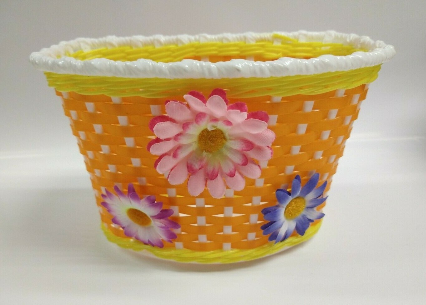 Bicycle Basket Orange/Yellow/White With 3 Flowers Girl Kids Child Bike Basket
