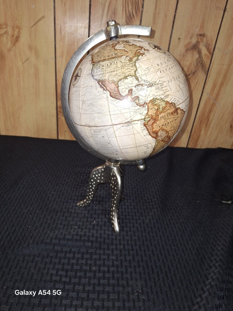 Vintage 15" Tall White Globe with Silver Stand Base Bookcase Decor