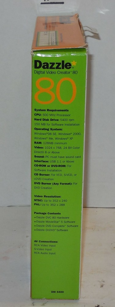 DAZZLE DVC-80 Digital Video Creator 80 Video Capture Device RCA USB Cable Disc