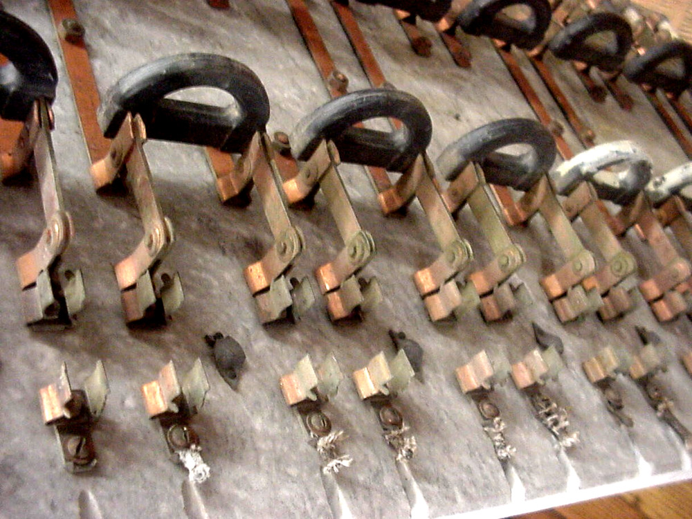 Huge Antique Frank Adam Electric Co. Double Knife Switch Electrical Panel Board