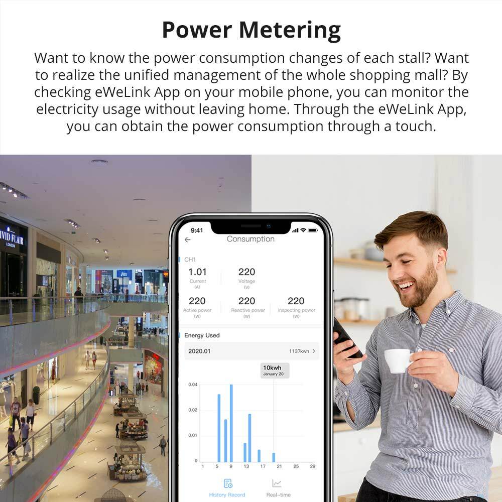 SONOFF Wifi Smart Stackable Power Consumption Metering RS-485 Relay Switch