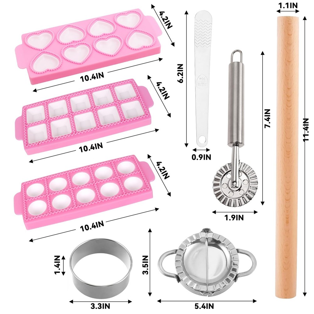 8pcs Ravioli Mold Set- 3 Rectangle Maker Press + Dumpling/Pasta Cutter Round
