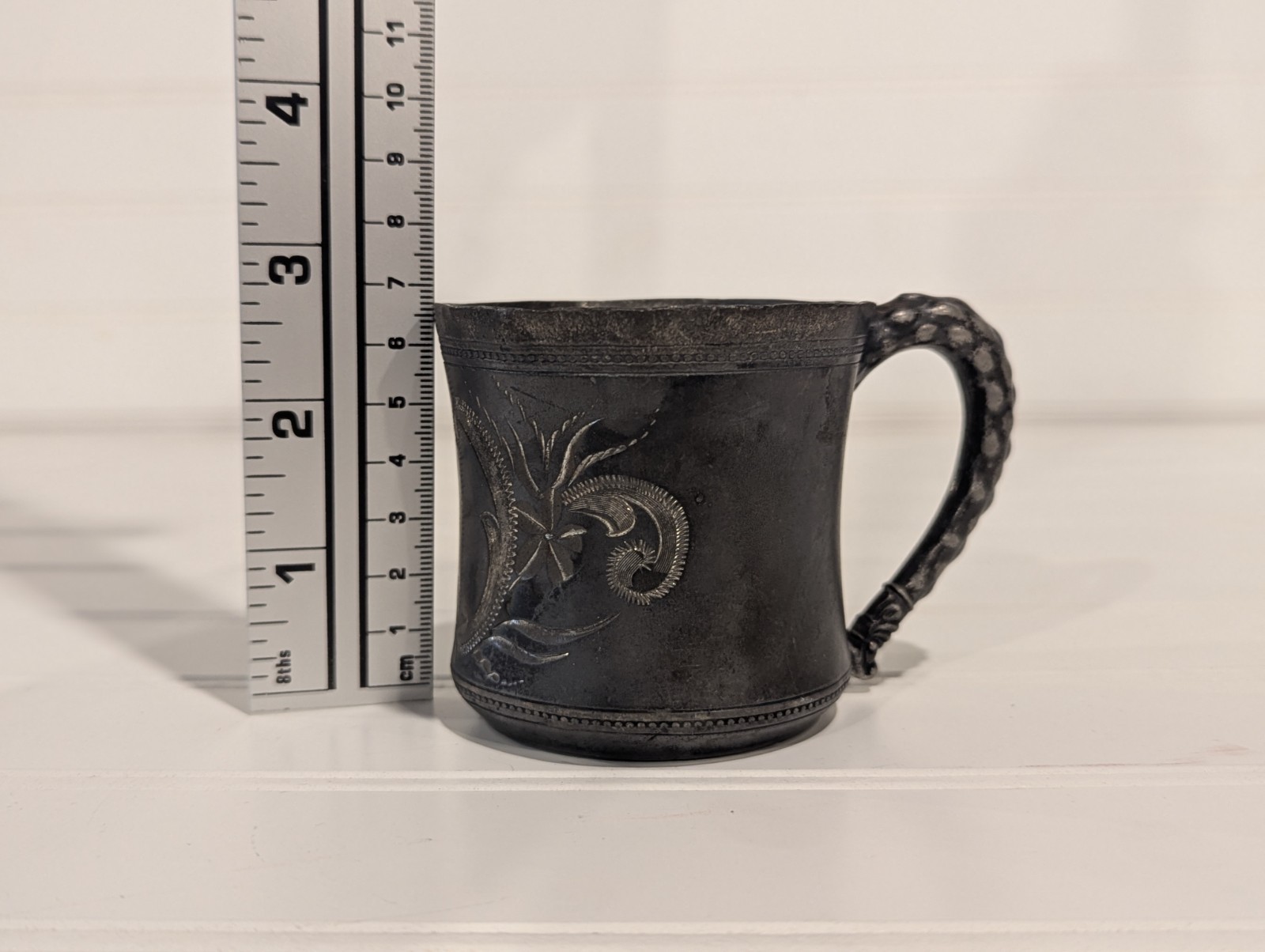 Antique E.G. Webster Silver Plate Baby Cup Tea Mug 1900s W Spiderweb Mark 93
