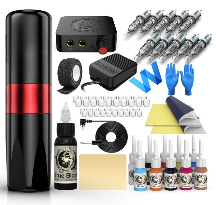 Kit de tatuaje completo con máquina eléctrica, tintas y agujas cartucho, Nuevo