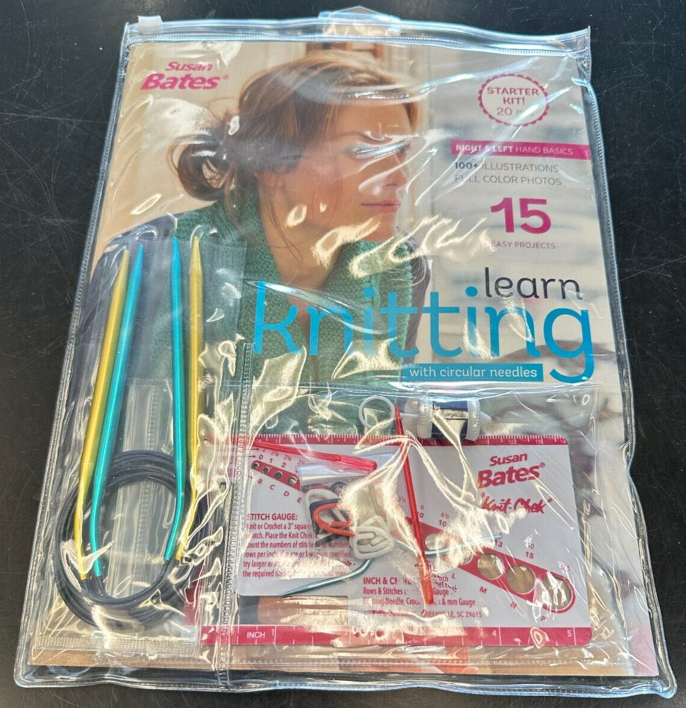 Susan Bates Learn Knitting Bundle 20 Piece Kit 15 Easy Projects New (k17381)