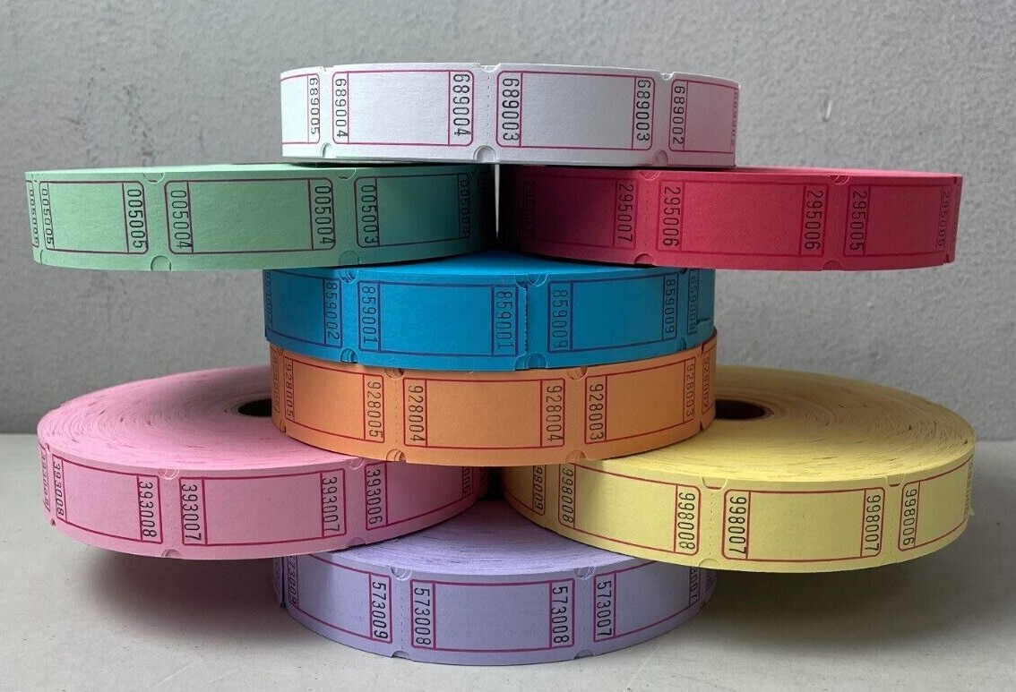 Blank Raffle Tickets Single Stub Roll of 2000 Fun Fair Carnival Fund Raiser