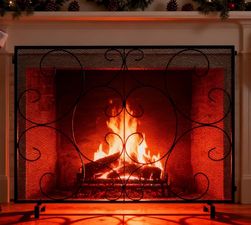 Single Panel Decorative Fireplace Screen Stand Alone Cover Handcrafted Durable