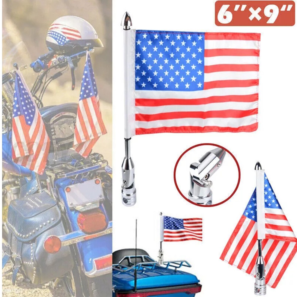 Motorcycle Flag Pole Mount 6x9" Flag American USA For Yamaha Harley Honda Motor
