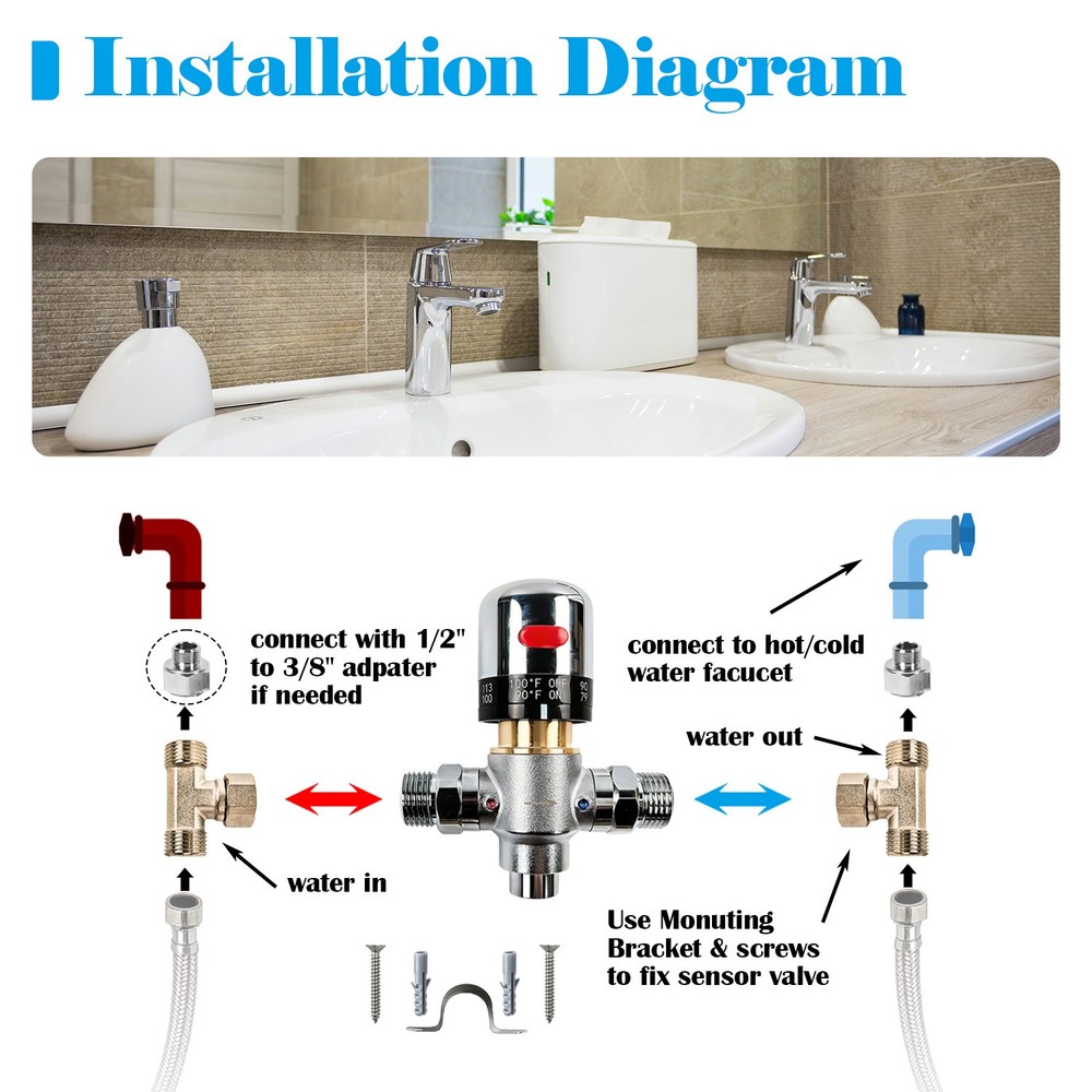 Sensor Valve Adjustable Temperature Bypass for Instant Hot Water Recirculating