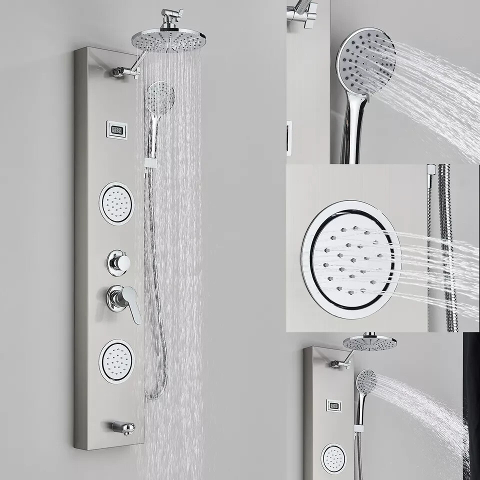 Shower Panel Tower System 8''Adjustable Rainfall Shower Head & Massage Body Jet