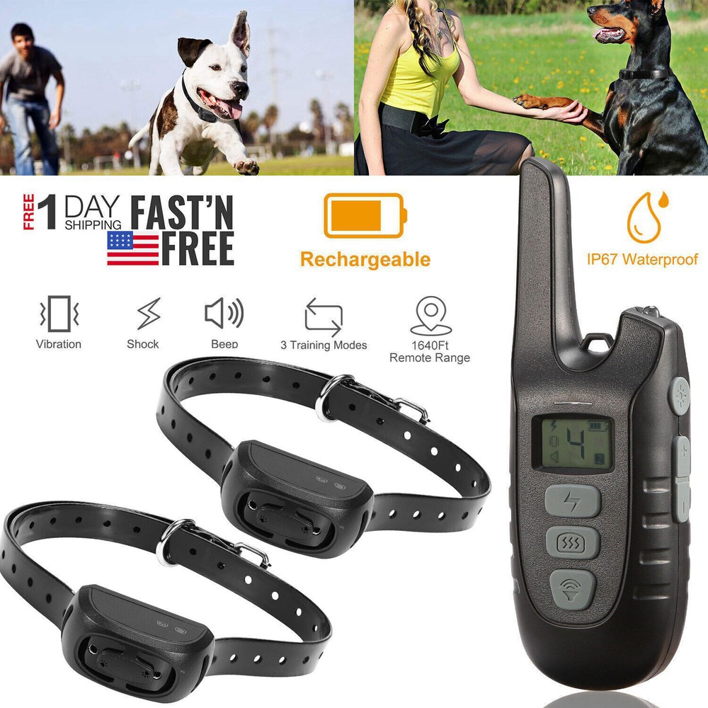 Dog Shock Training Collar Rechargeable LCD Remote Control Waterproof 1640FT US