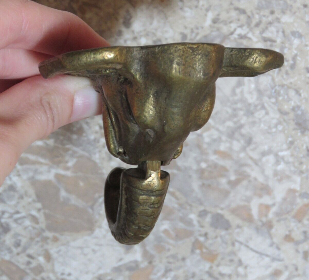 Vintage Handcrafted Solid Brass Elephant Figural Door Bell Knocker Home Decor 3"