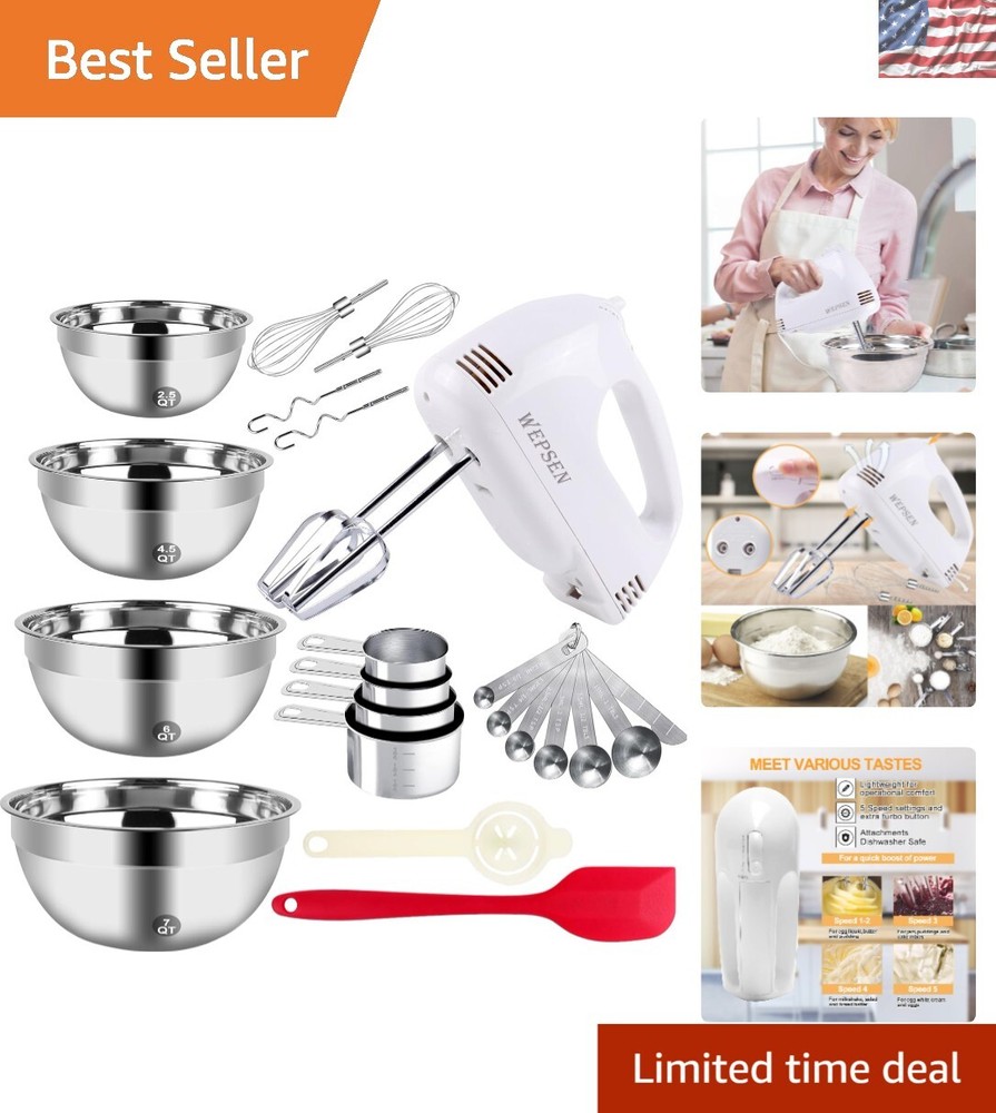 Versatile 5-Speed Electric Mixer & Nested Mixing Bowls for Effortless Baking
