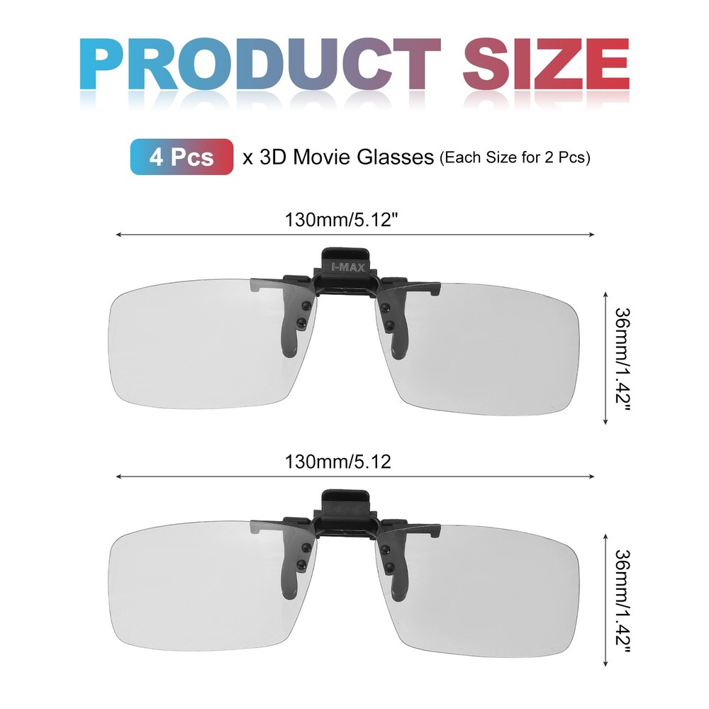 4Pcs Polarized Clip-on 3D Glasses, Passive Circular 3D Viewing Glasses Frames