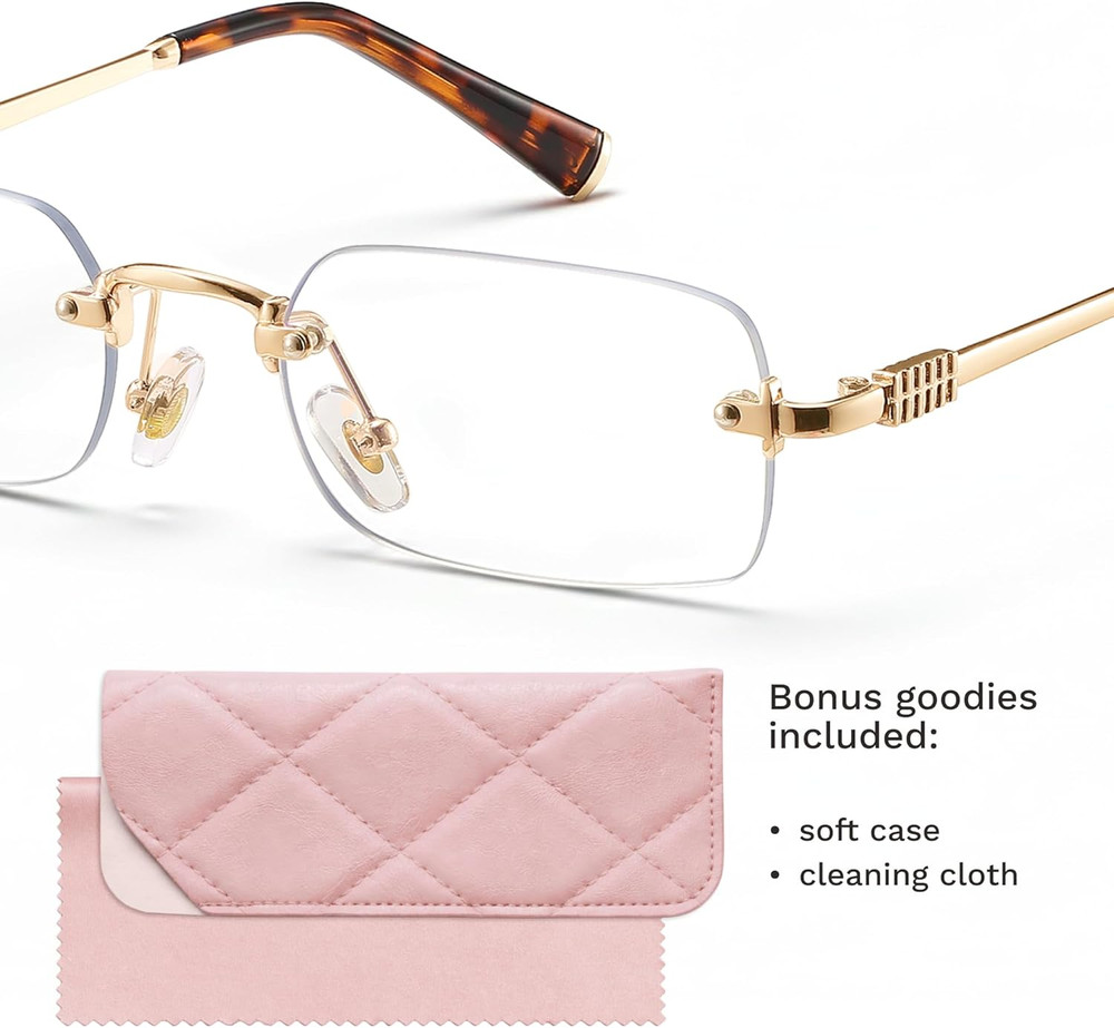 Ultra-Light Statement Glasses — Rectangular Metal Blue-Light Frames for Women