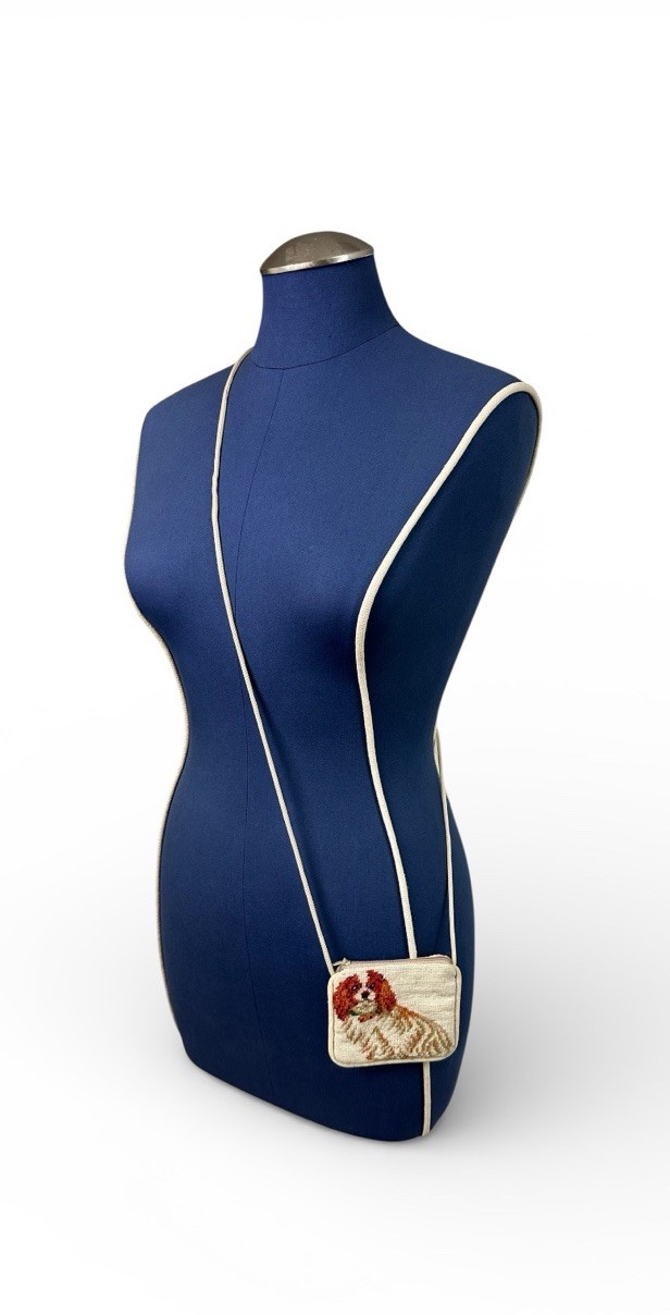 Vintage Needlepoint Cavalier King Charles Spaniel Crossbody Bag Purse