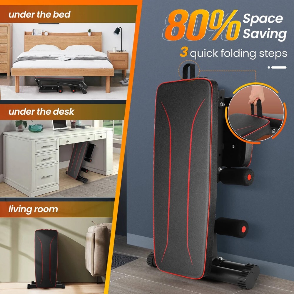 Adjustable Basic Weight Bench Foldable with 8 Backrest Position Exercise Bench