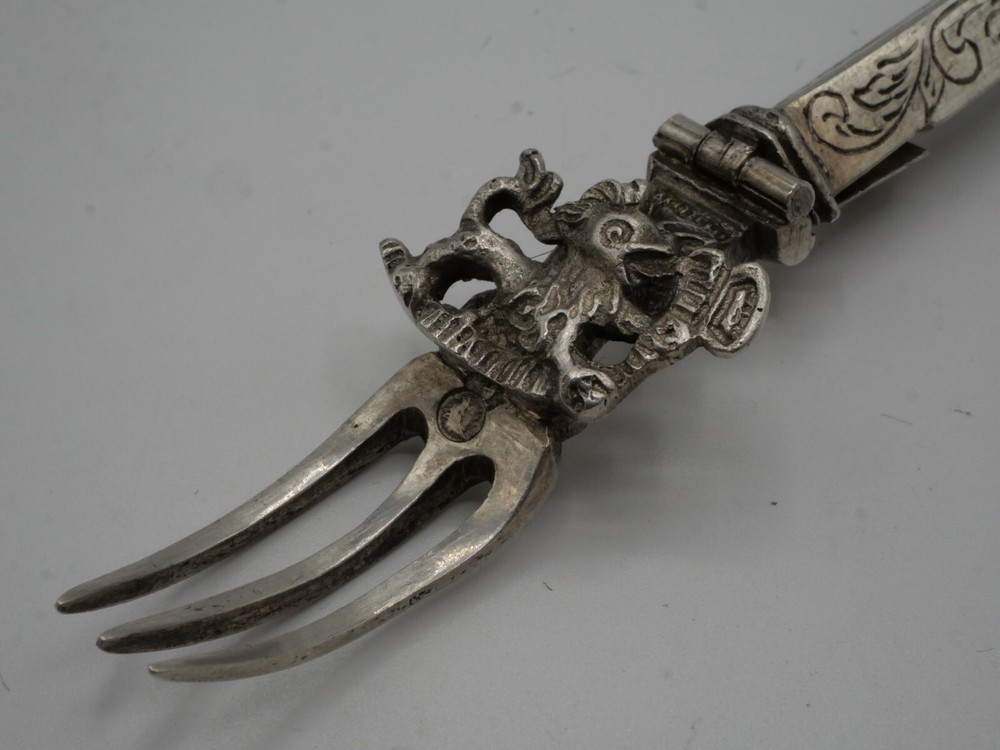 RARE SOLID SILVER FOLDING FORK NETHERLANDS DUTCH SILVER EPOCH 19 EME