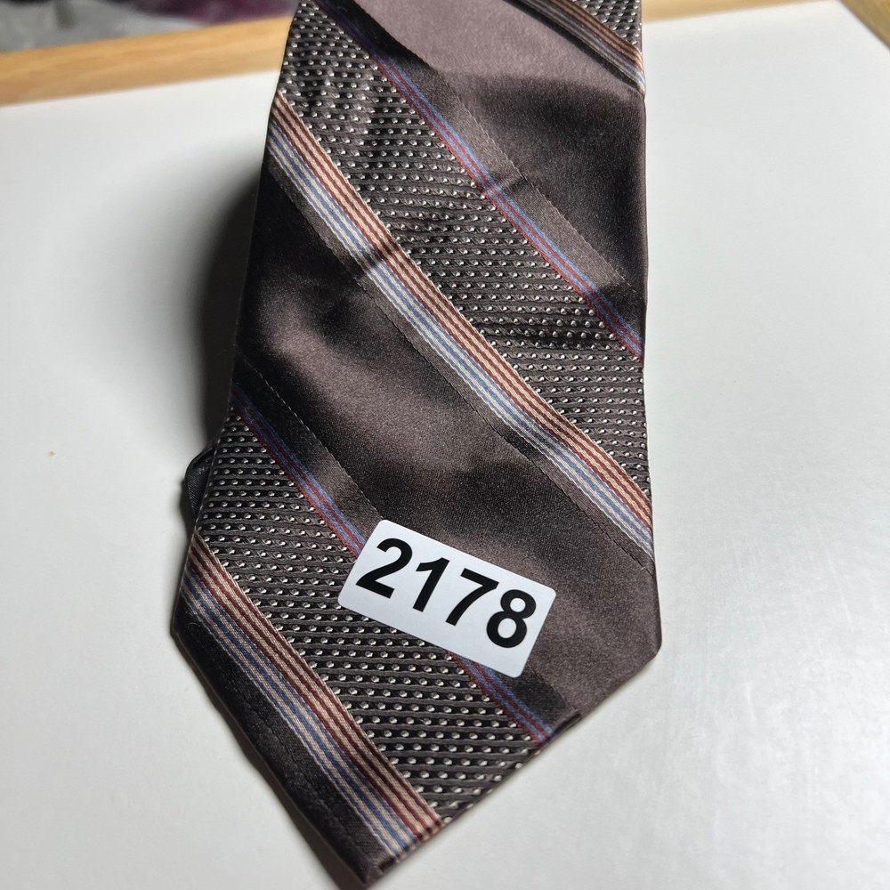 Boca Classics Silk Tie Brown Stripe Geometric Pattern Handmade