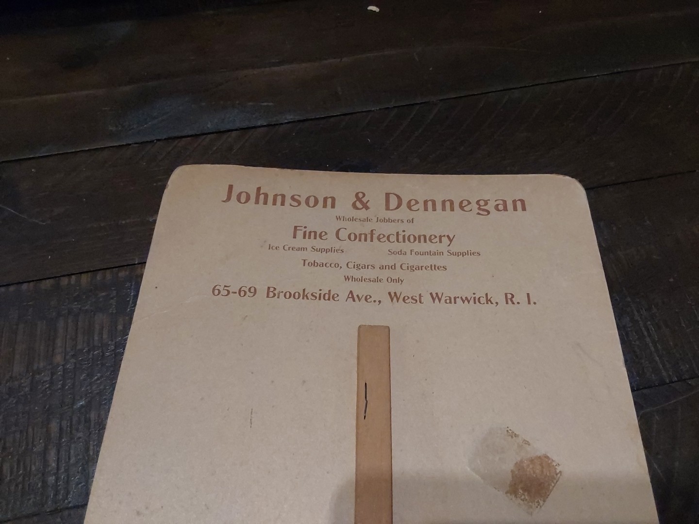 1900s Warwick RI Hand Fan Johnson & Dennegan Confectionery Lincoln at Gettysburg