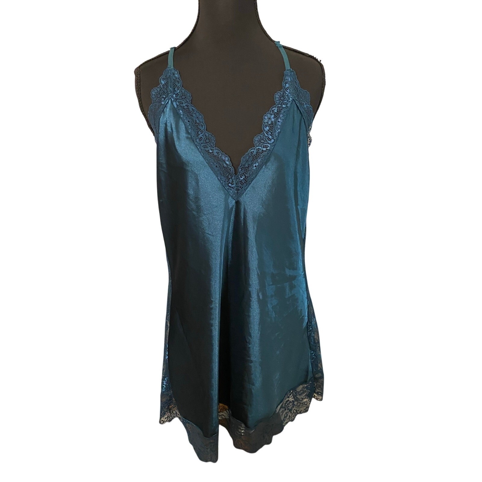 Avidlove Teal Lace Satin Slip Dress Nighty Lingerie Nightgown Large Valentine