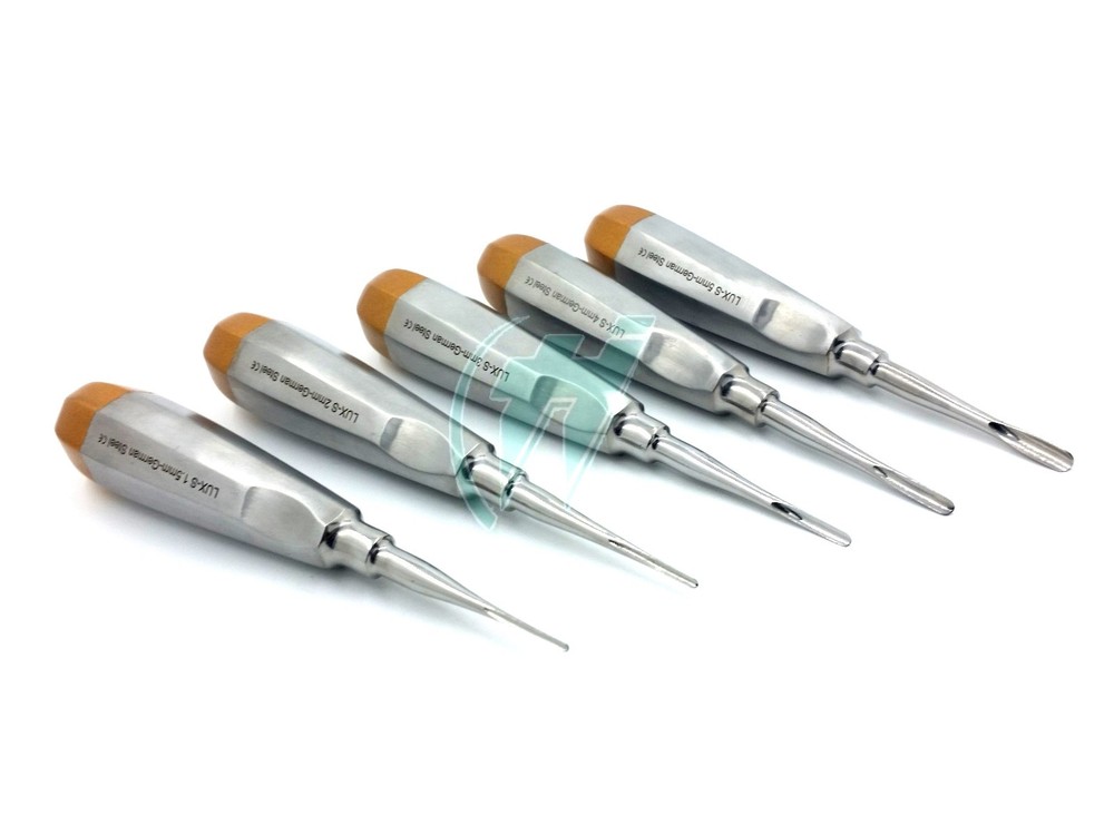 GERMAN 5 PCS STRAIGHT DENTAL SURGERY EXTRACTION LUXATING ELEVATOR-( GOLD)