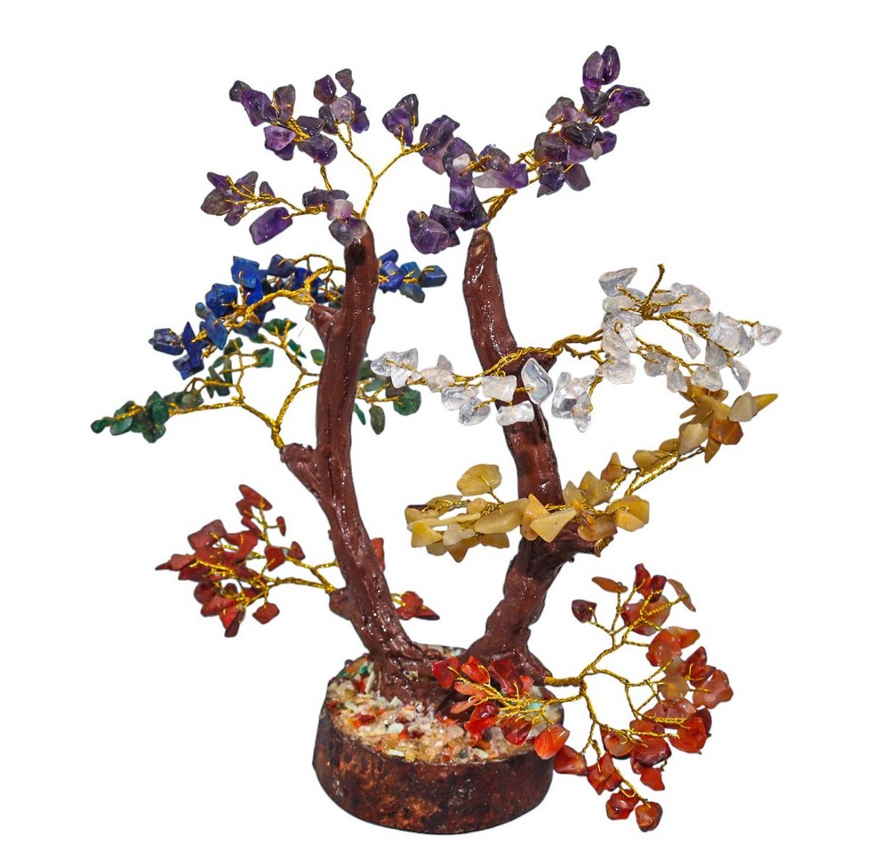 Multi 7 Chakra Gemstone Chips Handmade Unique Shape Tree Healing Home Ornament