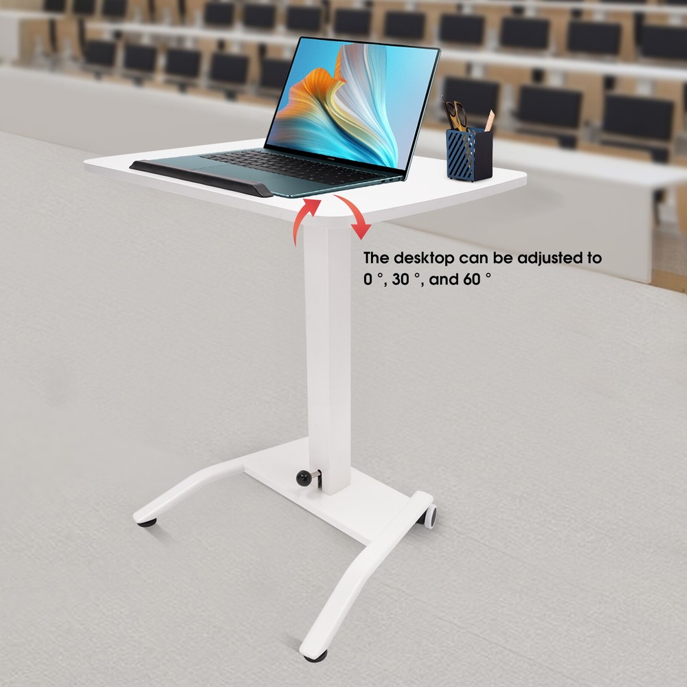 Adjustable Rolling Desk Rolling Podium Desk Standing Lifting Computer Desk White