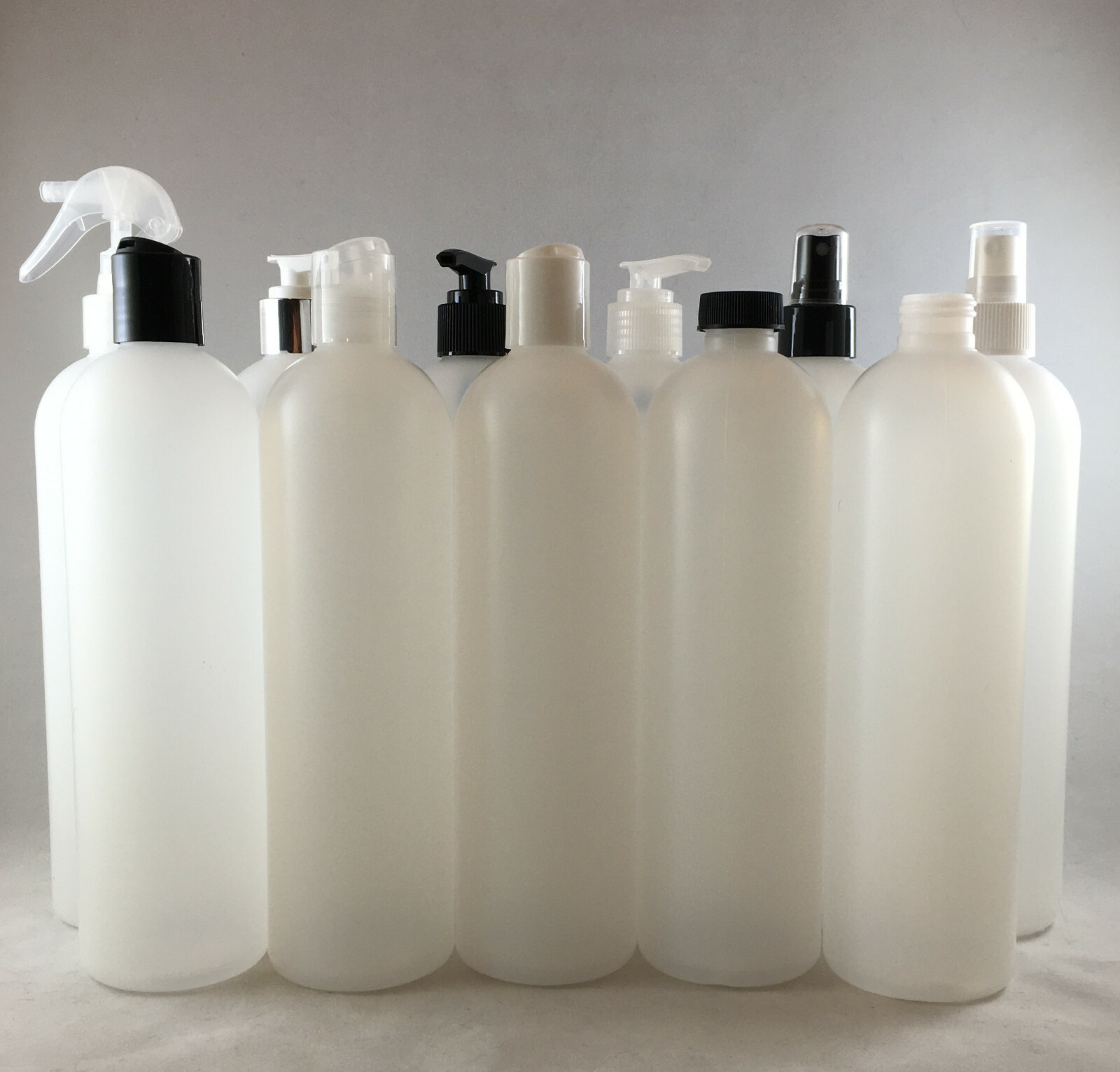 16 oz Natural Cosmo Round Plastic Bottles with Closure Options
