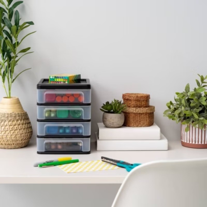 2pk Desktop Organizer, 4 Drawer Compact Black Stackable